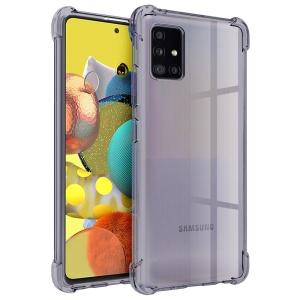 Husa pentru Samsung Galaxy A51 4G, SKYDDAR INNOVATION, Shockproof Clear Silicone, Silicon Slim, set cu sticker, Fumuriu