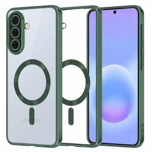 Husa pentru Samsung Galaxy A57 5G cu protectie camera, Antisoc, MagSafe, set cu sticker, Luxury Shield Magsafe, Verde inchis