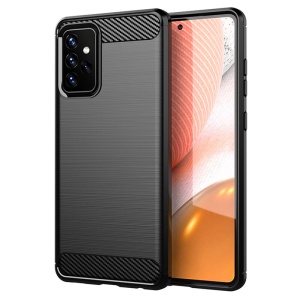 Husa pentru Samsung Galaxy A72 5G / Galaxy A72 4G, SKYDDAR INNOVATION, Carbon Silicone, din Silicon Slim, cu textura Fibra Carbon, set cu sticker, Negru