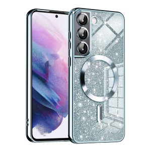 Husa pentru Samsung Galaxy S21 FE 5G, SKYDDAR INNOVATION, Luxury Glitter Magsafe, Antisoc, Fundal Detasabil 2-in-1, Margini Ridicate, set cu sticker, Bleu