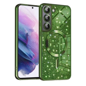 Husa pentru Samsung Galaxy S21 FE 5G, SKYDDAR INNOVATION, Luxury Glitter Magsafe, Antisoc, Fundal Detasabil 2-in-1, Margini Ridicate, set cu sticker, Verde
