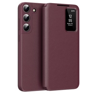 Husa pentru Samsung Galaxy S22 5G tip carte, Skyddar, cu portofel si SmartView, Premium, set cu sticker, Rosu