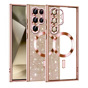 Husa pentru Samsung Galaxy S22 Ultra 5G, SKYDDAR INNOVATION, Luxury Glitter Magsafe, Antisoc, Fundal Detasabil 2-in-1, Margini Ridicate, set cu sticker, Roz auriu