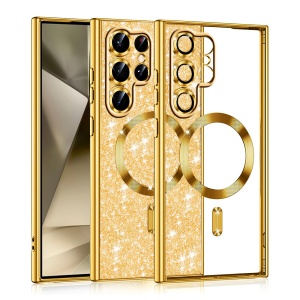 Husa pentru Samsung Galaxy S22 Ultra 5G, SKYDDAR INNOVATION, Luxury Glitter Magsafe, Antisoc, Fundal Detasabil 2-in-1, Margini Ridicate, set cu sticker, Auriu