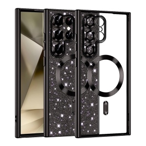 Husa pentru Samsung Galaxy S22 Ultra 5G, SKYDDAR INNOVATION, Luxury Glitter Magsafe, Antisoc, Fundal Detasabil 2-in-1, Margini Ridicate, set cu sticker, Negru