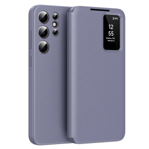 Husa pentru Samsung Galaxy S22 Ultra 5G tip carte, Skyddar, cu portofel si SmartView, Premium, set cu sticker, Mov