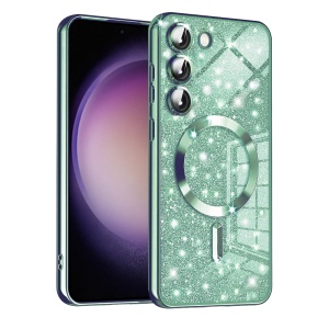 Husa pentru Samsung Galaxy S23 Plus, SKYDDAR INNOVATION, Luxury Glitter Magsafe, Antisoc, Fundal Detasabil 2-in-1, Margini Ridicate, set cu sticker, Verde deschis