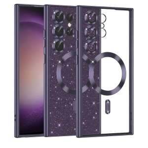 Husa pentru Samsung Galaxy S23 Ultra, SKYDDAR INNOVATION, Luxury Glitter Magsafe, Antisoc, Fundal Detasabil 2-in-1, Margini Ridicate, set cu sticker, Mov