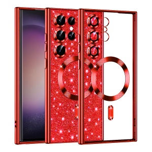 Husa pentru Samsung Galaxy S23 Ultra, SKYDDAR INNOVATION, Luxury Glitter Magsafe, Antisoc, Fundal Detasabil 2-in-1, Margini Ridicate, set cu sticker, Rosu