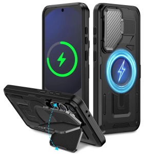 Husa pentru Samsung Galaxy S24 FE, SKYDDAR INNOVATION, CamVault MagSafe cu Protectie Camera, set cu sticker, Negru