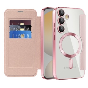Husa pentru Samsung Galaxy S24 FE tip carte, SKYDDAR INOVATION, SmartMag Book, Magsafe, RFiD, Suport Carduri, set cu sticker, Roz