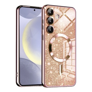 Husa pentru Samsung Galaxy S24 Plus, SKYDDAR INNOVATION, Luxury Glitter Magsafe, Antisoc, Fundal Detasabil 2-in-1, Margini Ridicate, set cu sticker, Roz auriu