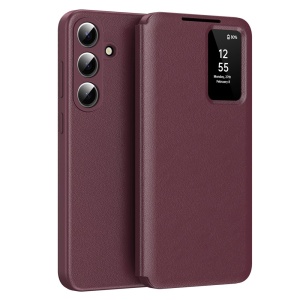 Husa pentru Samsung Galaxy S26 Plus tip carte, Skyddar, cu portofel si SmartView, Premium, set cu sticker, Rosu