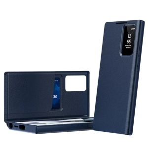 Husa pentru Samsung Galaxy S26 Ultra tip carte, Skyddar, cu portofel si SmartView, Premium, set cu sticker, Albastru