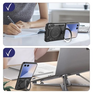 Husa pentru Samsung Galaxy Z Flip7, Antisoc, Inel Magnetic, Kickstand, set cu sticker, CamGuard, Roz Auriu - Img 6