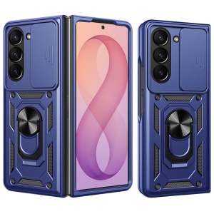 Husa pentru Samsung Galaxy Z Fold7 / Z Fold8 Ultra, protectie camere, Inel magnetic, set cu sticker, CamShield, Albastru