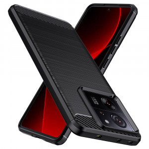 Husa pentru Xiaomi 13T / 13T Pro din silicon, Slim, cu textura Fibra Carbon - Negru