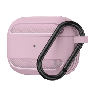 Husa Protectie pentru AirPods 3, din Fibra de Carbon Silicon, cu Breloc Carabina, Incarcare Wireless, EarSafe - Roz