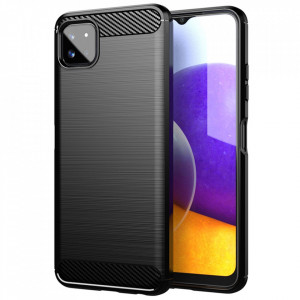 Husa Samsung Galaxy A22 5G din silicon, Slim, cu textura Fibra Carbon - Negru