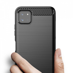 Husa Samsung Galaxy A22 5G din silicon, Slim, cu textura Fibra Carbon - Negru - Img 2