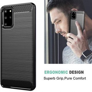Husa Samsung Galaxy S20 Plus din silicon, Slim, cu textura Fibra Carbon - Negru - Img 6