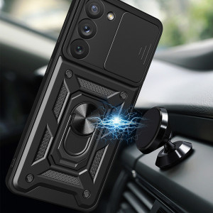 Husa Samsung Galaxy S21 Ultra 5G cu inel magnetic, Techsuit CamShield - Negru - Img 4