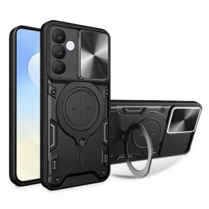Husa Samsung Galaxy S25 FE cu Inel Magnetic, Protectie Camera, set cu sticker, CamGuard Pro, Negru