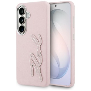 Husa Samsung Galaxy S26 - Karl Lagerfeld Full Wrapped Grained Leather with Signature Resin Logo (KLHCS26SPGFKSRSP) - Pink