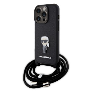Huse pentru iPhone 15 Pro, Karl Lagerfeld, Saffiano Crossbody, Negru