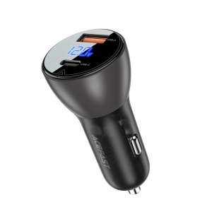 Incarcator Auto 63W, 1x USB + 1x Type-C, PD3.0, PPS, QC3.0, Fast Charging, Afisaj Digital, Corp Metalic Zinc, Acefast B6, Negru