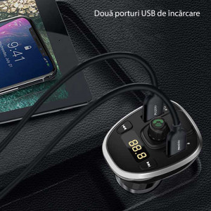 Incarcator Auto cu Modulator FM, Display LED, 2xUSB 3A, MicroSD, Yesido (Y39) - Negru - Img 5