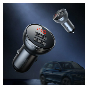 Incarcator auto, display voltaj, 2x USB 4.8 A, 24W, Baseus - Negru - Img 6