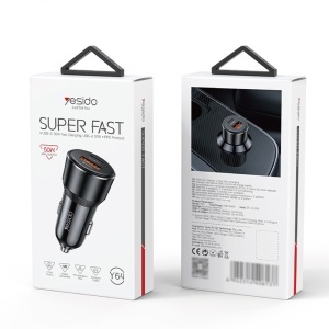 Incarcator auto, USB si Type-C, PD 30W, 50W, Yesido, Negru - Img 7