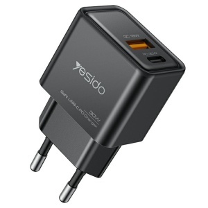 Incarcator de priza, Dual Port USB-C si USB-A, GaN Technology, PD 30W, Yesido, Alb