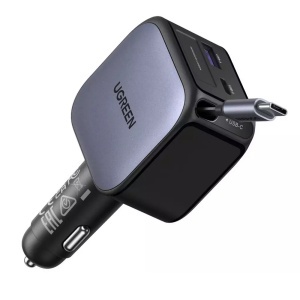 Incarcator pentru Masina, Cablu Retractabil USB-C, USB-C/A, 90W, Quick Charger, 70cm, Ugreen EC603, Negru
