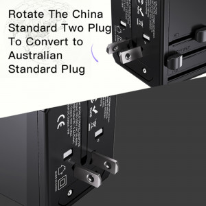 Incarcator priza pentru calatorie 3x USB, Type-C, EU, UK, US, AUS, 3.6A - Yesido (MC10) - Black - Img 3