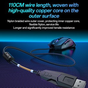Mouse gaming cu fir, Optic, 7200 DPI, 7 Butoane, RGB, USB, Yesido, Negru - Img 4