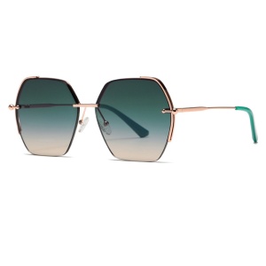 Ochelari de soara dama, forma Hexagon, Rama metalica, set cu sticker, Model 8561, Verde;auriu