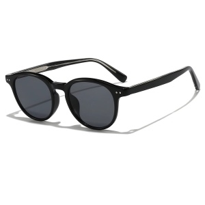 Ochelari de Soare Unisex, Protectie UV, Usori, Ramme TR90, Desing Rotund, set cu sticker, Model 99046, Negru