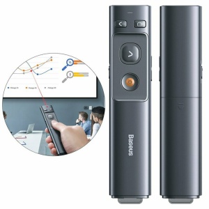 Pointer Laser Wireless Baseus, ACFYB-0G, Control de la Distanta, Compatibil Windows/Mac, Sistem Infrarosu, Design Magnetic, Gri