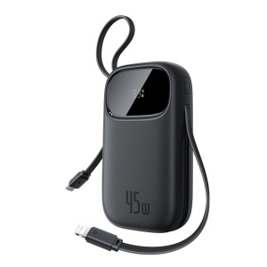 Power Bank 20000mAh 45W cu Cablu USB-C + Lightning Integrat, Fast Charging si Afisaj Digital, Baseus EnerFill FC31 Qpow 3, Negru