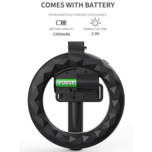 Selfie stick cu trepied si Ring LED, dimensiune 80cm, telecomanda Bluetooth, Skyddar Self - Negru - Img 6