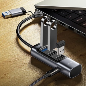 Statie de andocare 4in1, USB si Type-C la 3x USB 2.0, 1x USB 3.0, 5Gbps, Aliaj Aluminiu, Yesido, Gri - Img 3