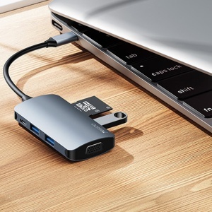 Statie de andocare, Hub 7 in 1, Type-C la USB 3.0, VGA, SD/TF, PD 100W, Yesido, Gri - Img 5
