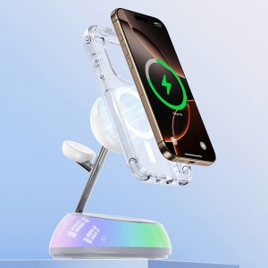Statie de incarcare wireless 3in1, MagSafe, Lumini RGB, 20W, Yesido, Negru - Img 2