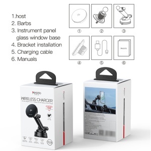 Suport auto cu incarcare wireless, Fixare magnetica, Qi 2.0, 15W, MagSafe, Bord, Parbriz, Grila ventilatie, Yesido, Negru - Img 7