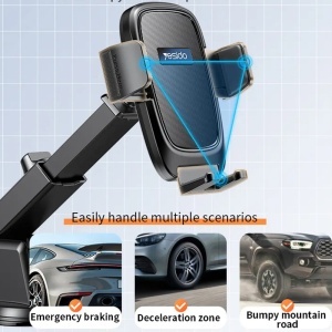 Suport auto telefon, Gravity Grip, Bord si parbriz, Brat ajustabil, Yesido, Negru - Img 4