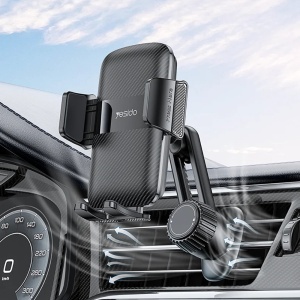 Suport auto telefon, Grila ventilatie, Brat telescopic, Rotire 360 grade, Yesido, Negru - Img 3