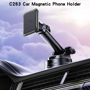 Suport auto telefon, Magnetic, Brat telescopic, Ventuza, 6 Magneti N52, Yesido, Negru - Img 5