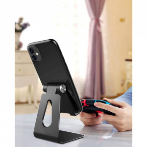 Suport birou din aluminiu pliabil, telefon / tableta, Techsuit (Z4a) - Negru - Img 5